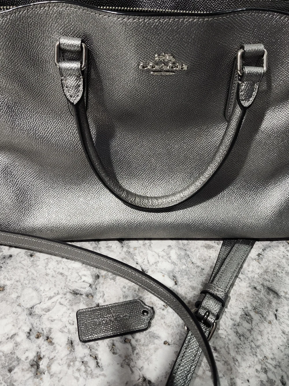 Coach Metallic Silver Leather Satchel